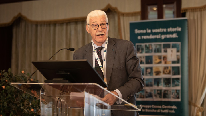 Pierpaolo Singer - Chairperson Board of Statutory Auditors Cassa Centrale Banca talks to the audience